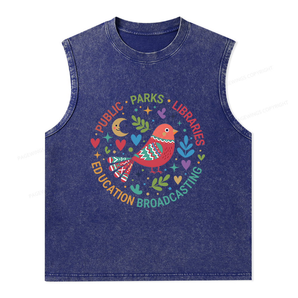Pagewings Public Parks Libraries Education Broadcasting Unisex Washed Tank Top