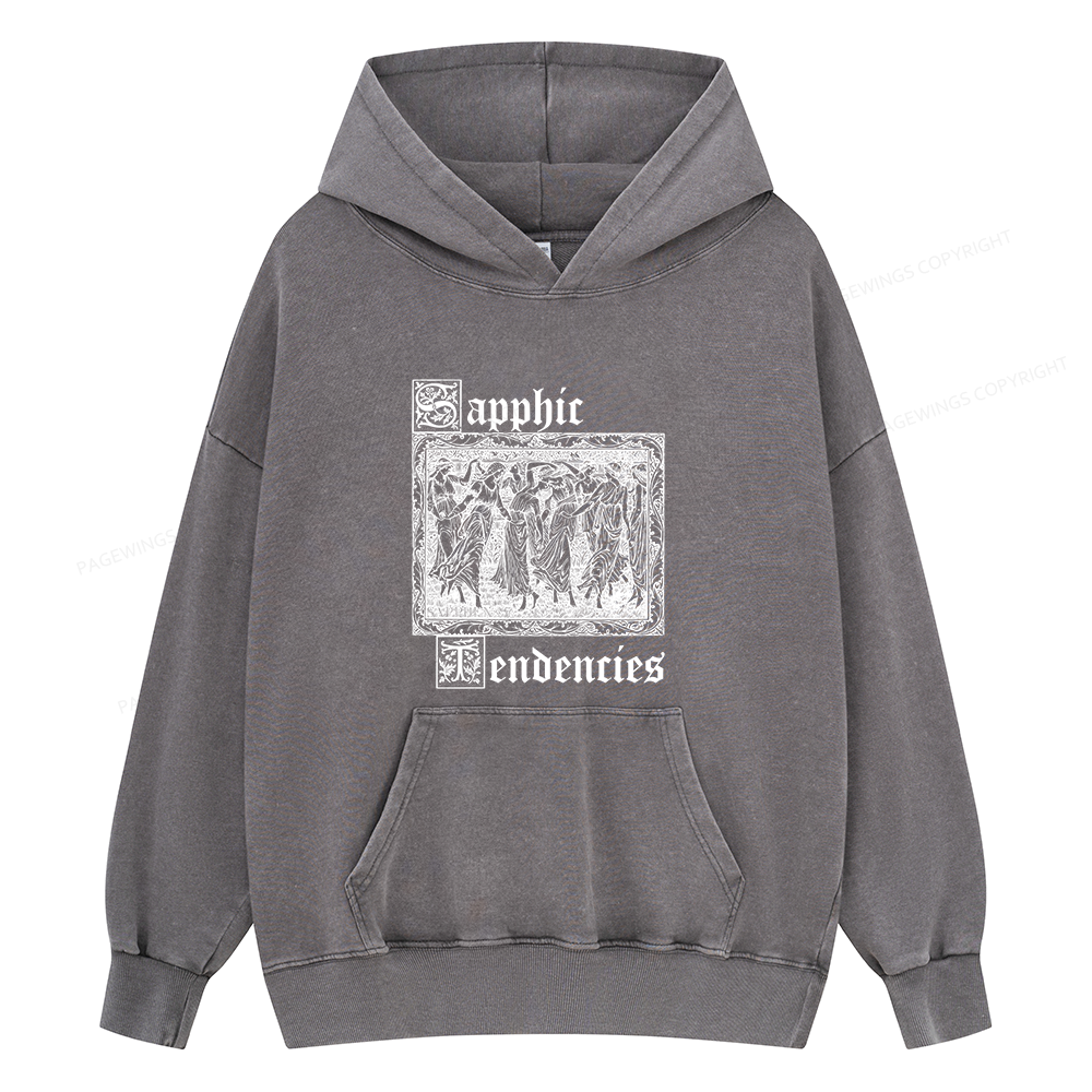 Pagewings Sapphic Tendencies Unisex Washed Hoodie