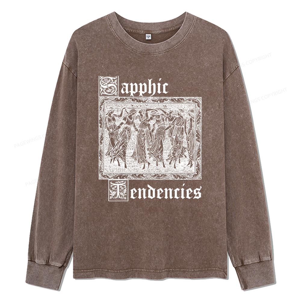 Pagewings Sapphic Tendencies Unisex Washed Long Sleeve T-shirt