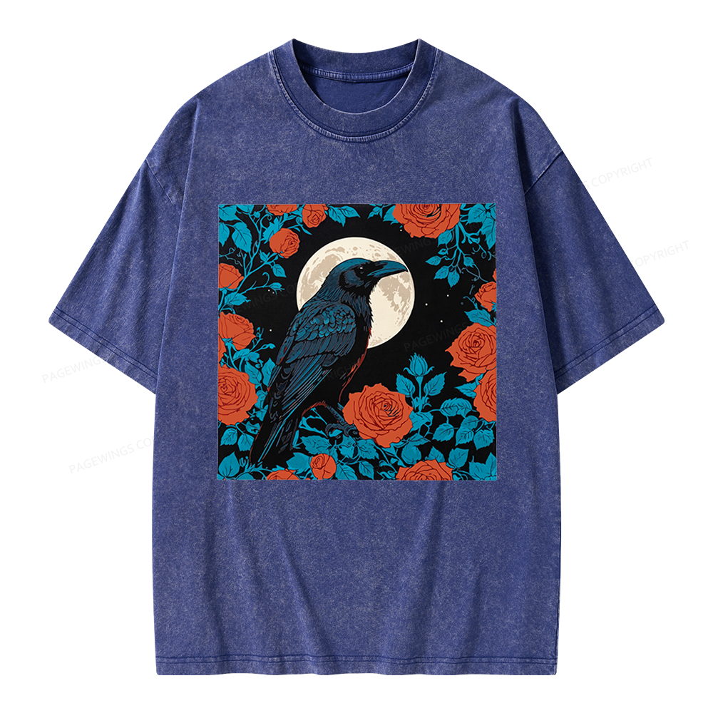 Pagewings Raven and the Moon Unisex Washed T-shirt