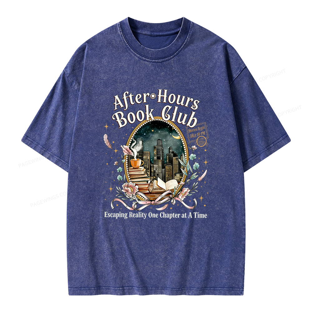 Pagewings After‑Hours Book Club Unisex Washed T-shirt