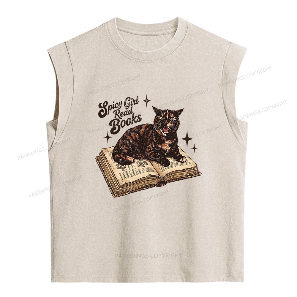 Pagewings Spicy Girl Read Books Women's Washed Tank Top