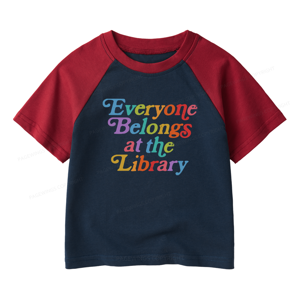 Pagewings Everyone belongs at the library Kids Raglan T-shirt 