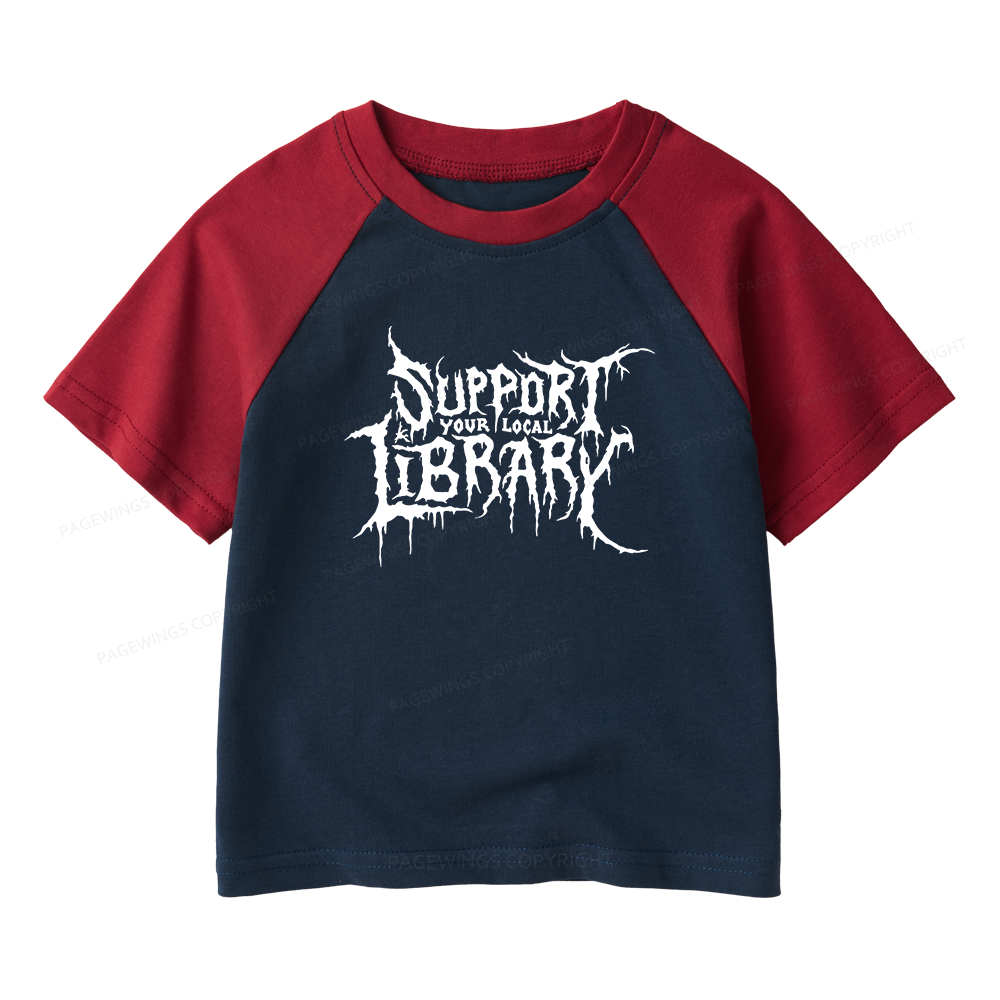 Pagewings Support Your Local Library Kids Raglan T-shirt 