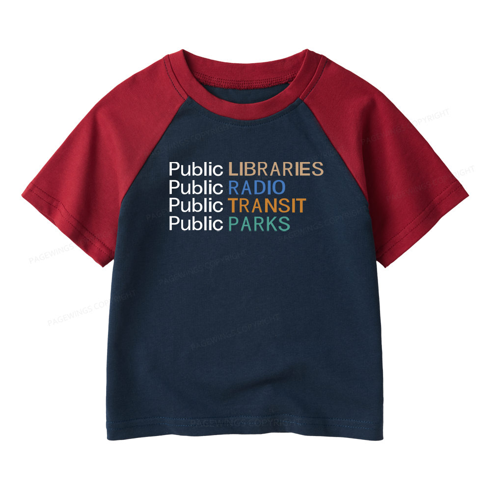 Pagewings Public Libraries Radio Transit Parks Kids Raglan T-shirt 