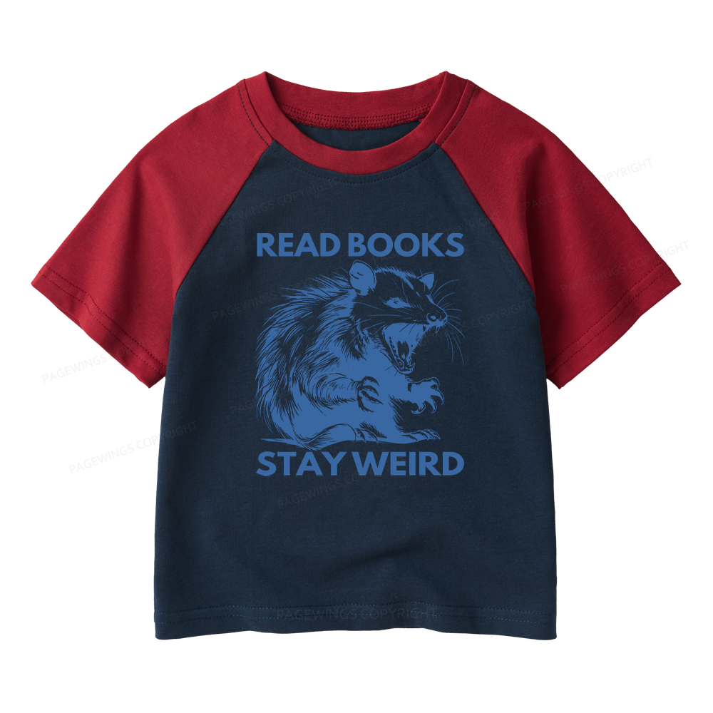 Pagewings Read Books Stay Weird Kids Raglan T-shirt 