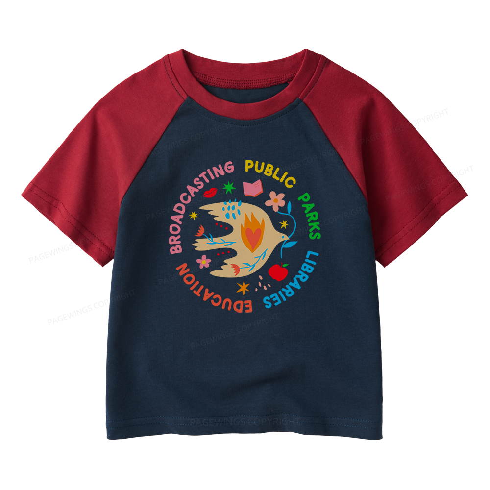 Pagewings Public Parks Libraries Education Broadcasting Kids Raglan T-shirt 