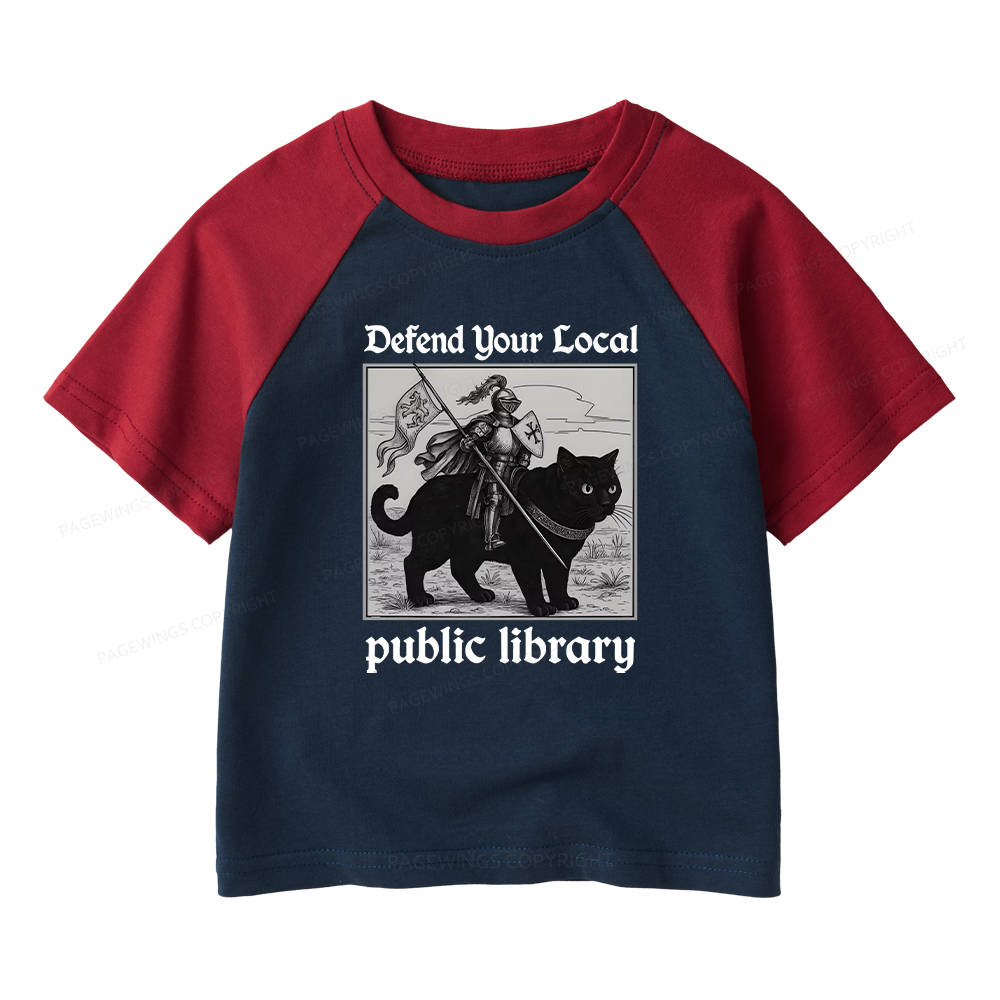 Pagewings Defend Your Local public library Kids Raglan T-shirt 