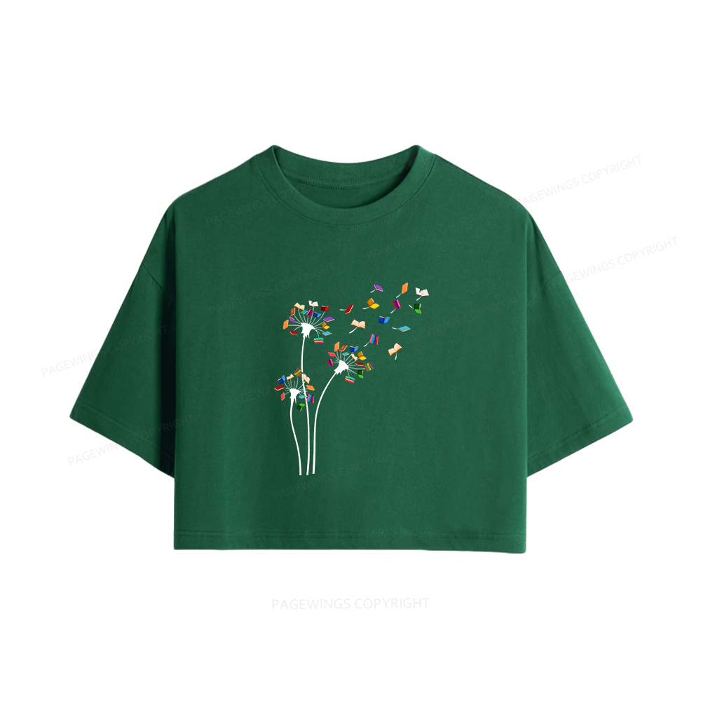 Pagewings Cute Dandelion Books Flower Fly Women Crop Tops