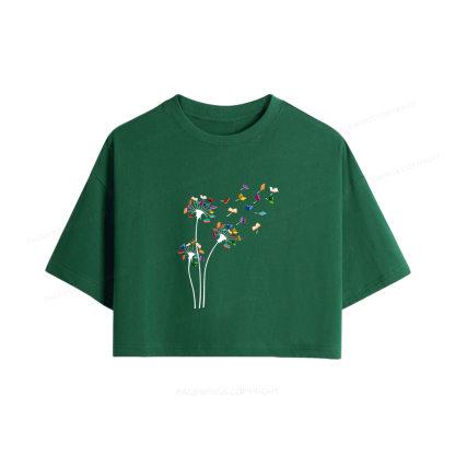 Pagewings Cute Dandelion Books Flower Fly Women Crop Tops