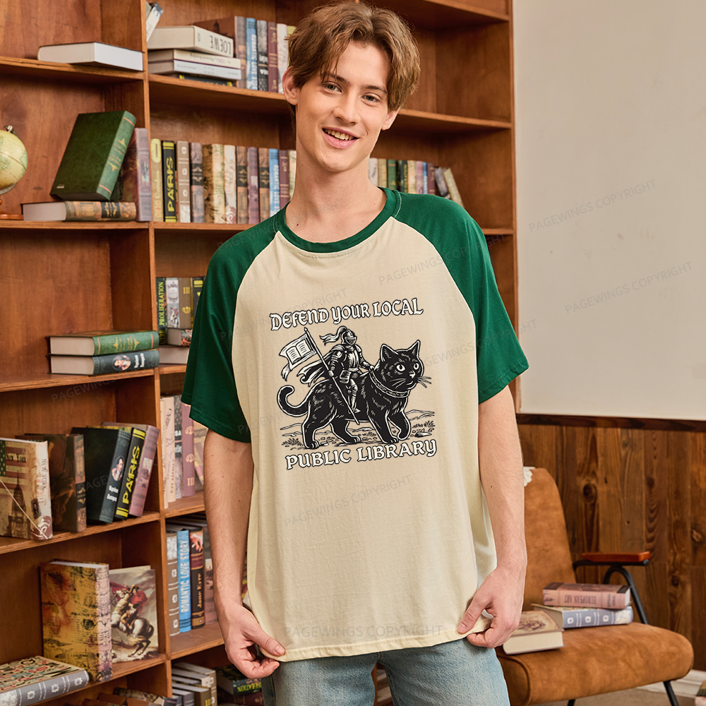 Pagewings Defend Your Local Public Library Raglan T-shirt