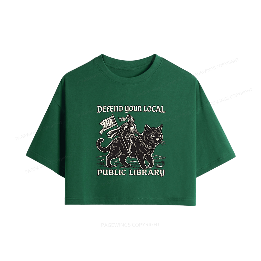 Pagewings Defend Your Local Public Library Women Crop Tops