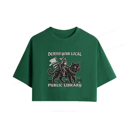 Pagewings Defend Your Local Public Library Women Crop Tops