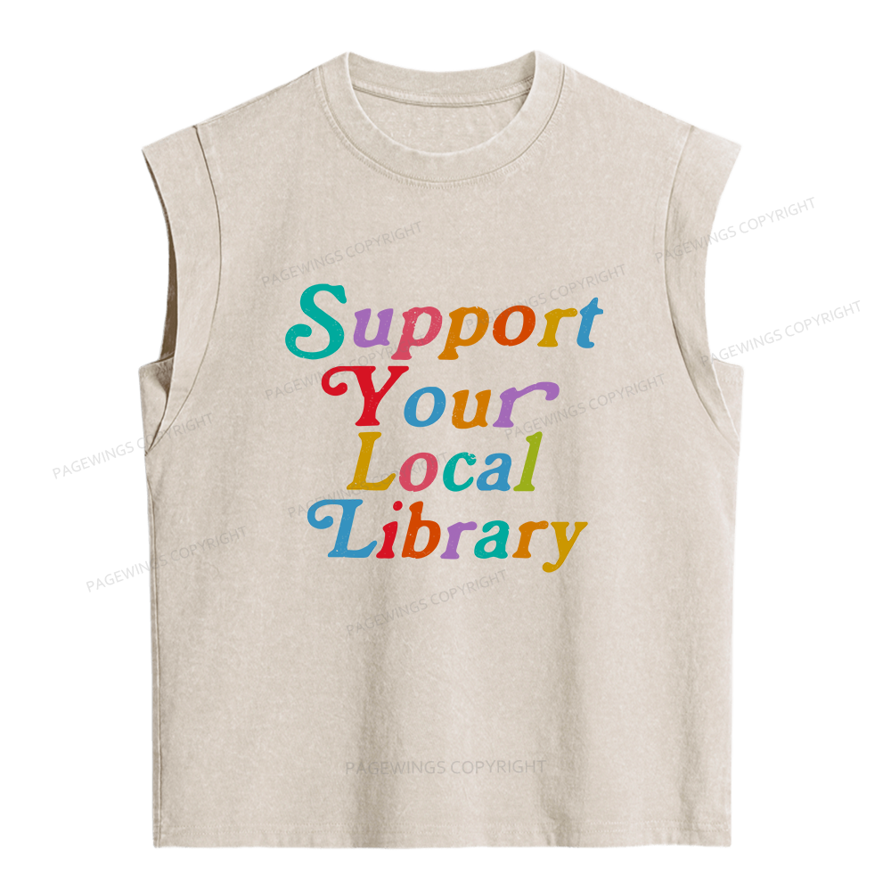 Pagewings Support Your Local Library Women's Washed Tank Top