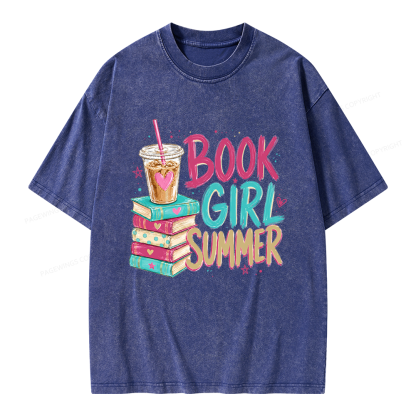 Pagewings Book Girl Summer Unisex Washed T-shirt