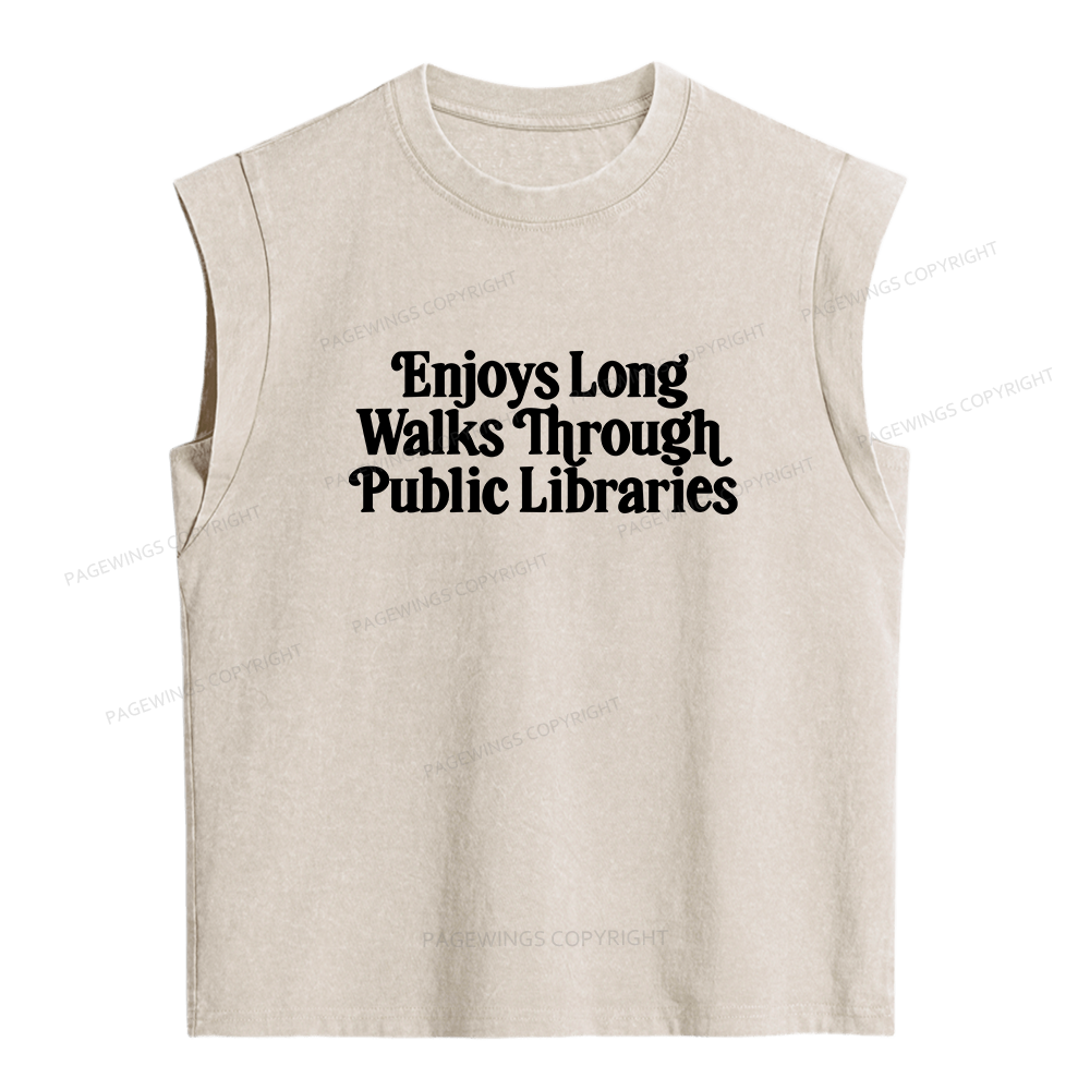 Pagewings Enjoys Long Walks Through Public Libraries Women's Washed Tank Top