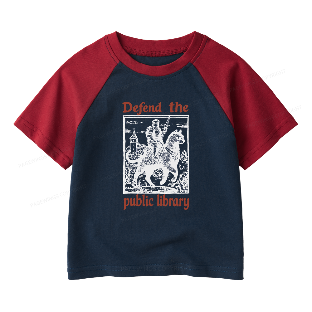 Pagewings Defend the Public Library Kids Raglan T-shirt 