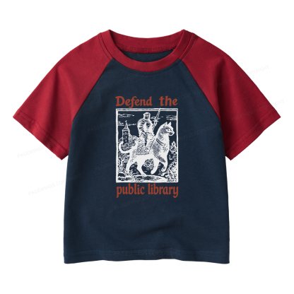 Pagewings Defend the Public Library Kids Raglan T-shirt 