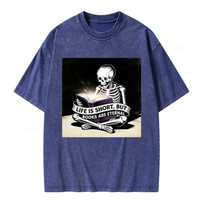 Pagewings Life Is Short But Books Are Eternal Unisex Washed T-shirt