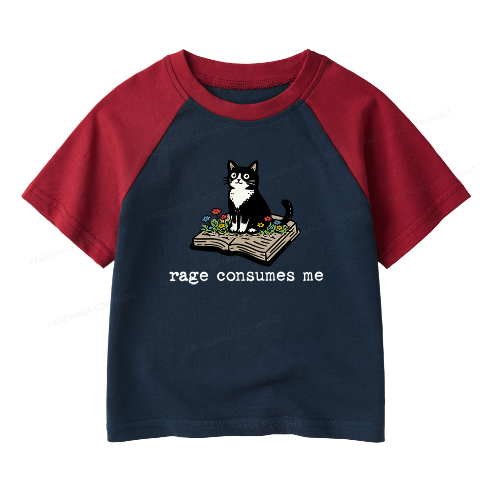 Pagewings Rage Consumes Me Kids Raglan T-shirt 