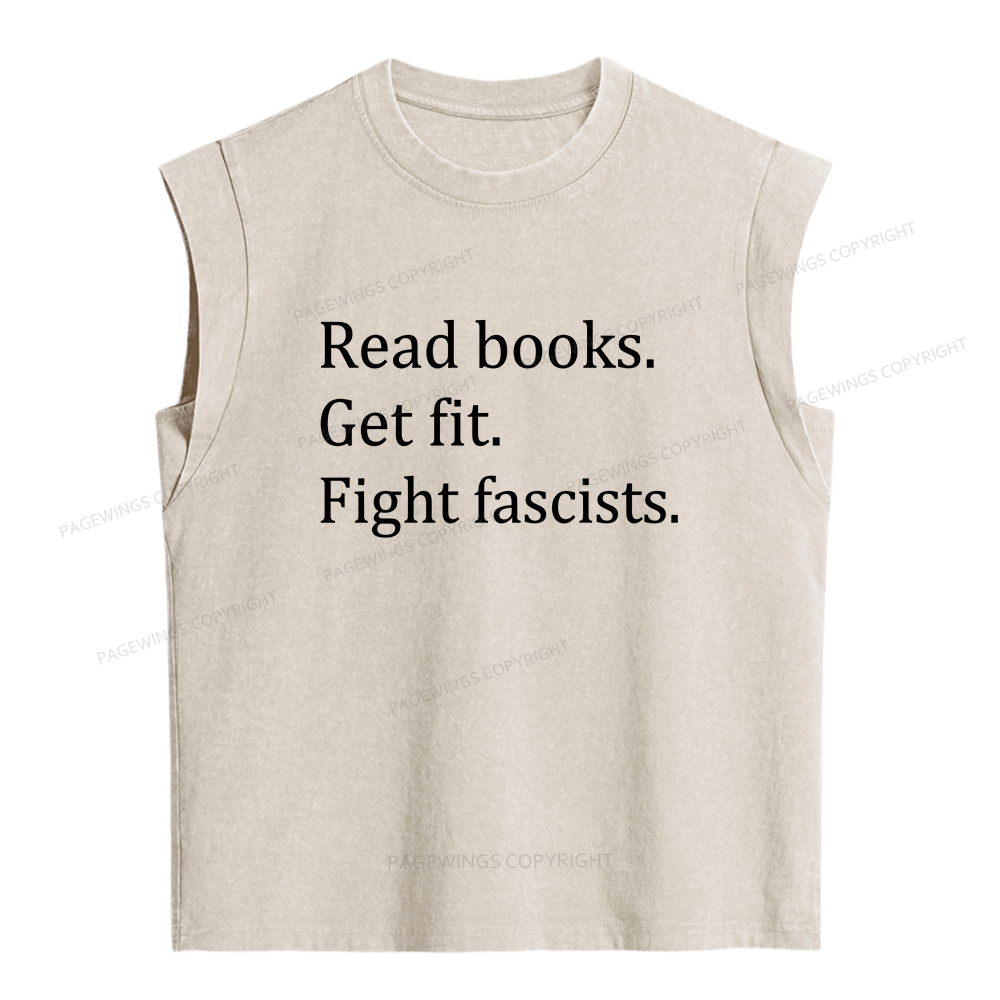 Pagewings Read Books Get Fit Fight Fascists Women's Washed Tank Top