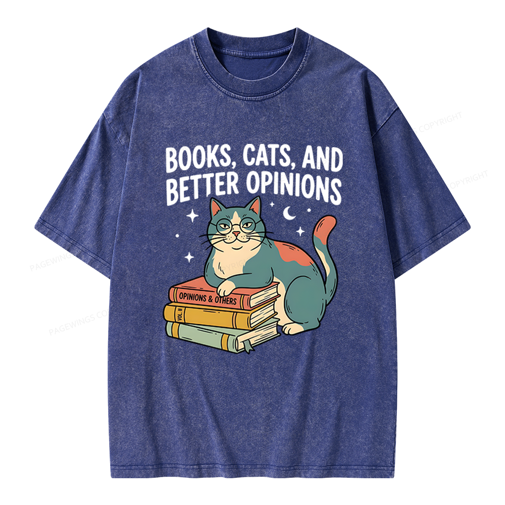 Pagewings Books Cats And Better Opinions Unisex Washed T-shirt