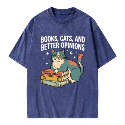 Pagewings Books Cats And Better Opinions Unisex Washed T-shirt