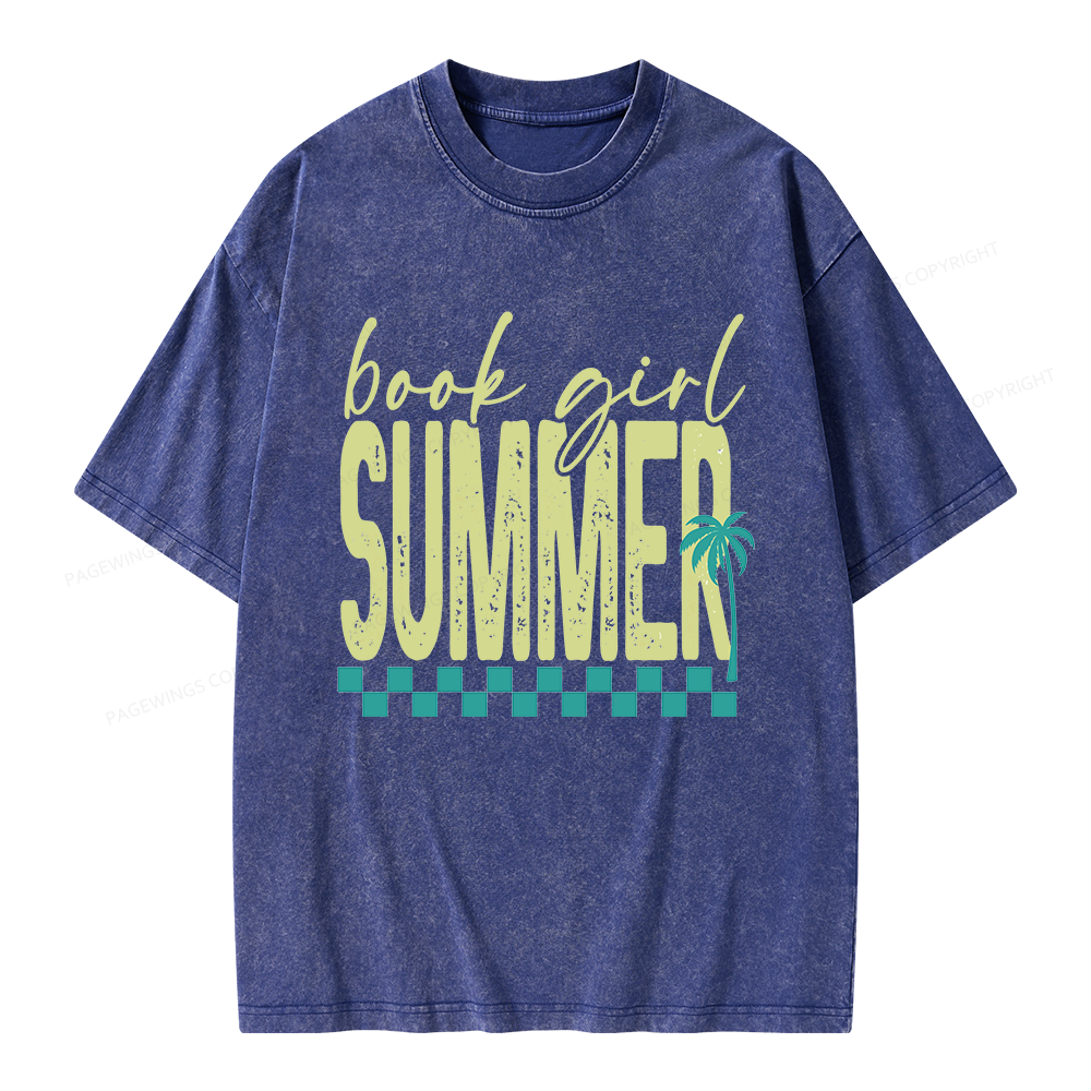 Pagewings Book Girl Summer Unisex Washed T-shirt