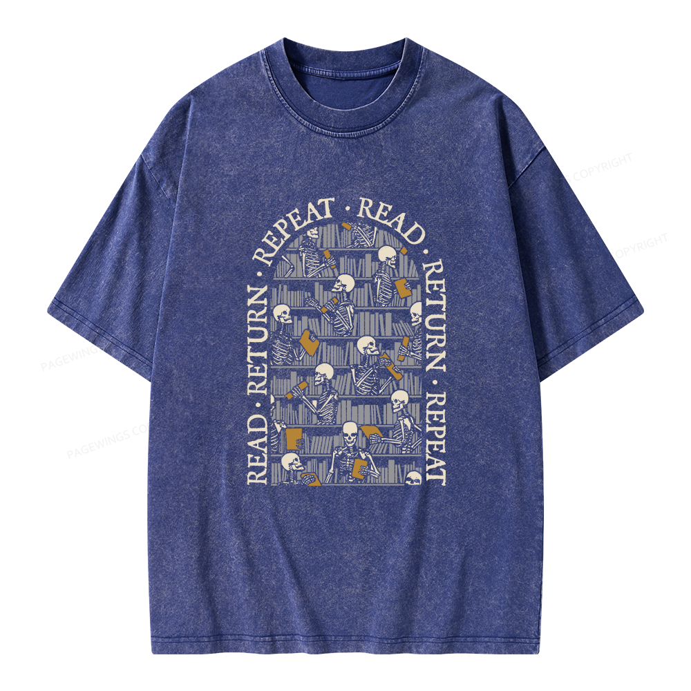 Pagewings Skeleton Library Unisex Washed T-shirt