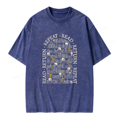 Pagewings Skeleton Library Unisex Washed T-shirt