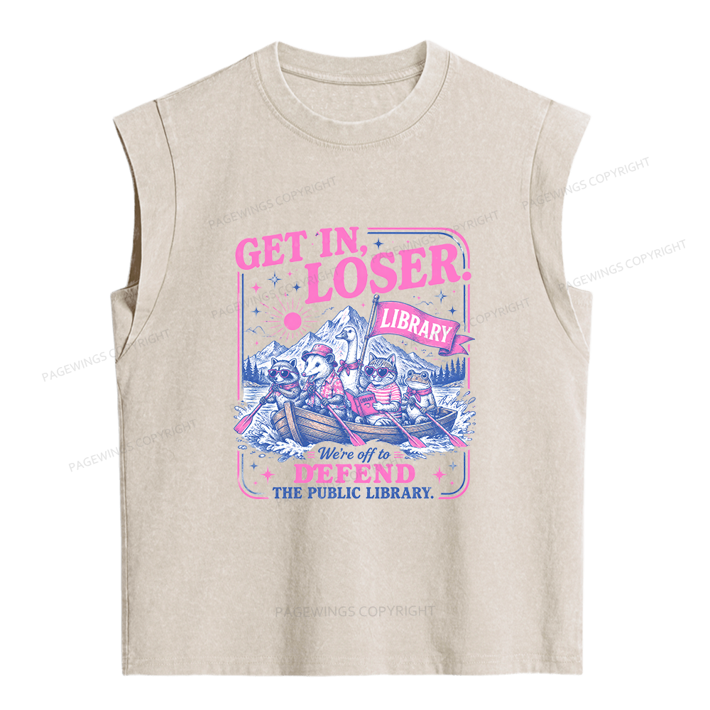 Pagewings We’re Off To Defend The Public Library Women's Washed Tank Top
