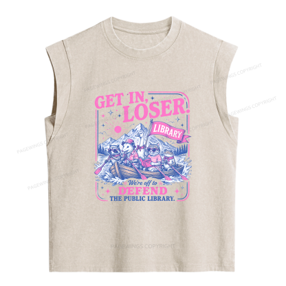 Pagewings We’re Off To Defend The Public Library Women's Washed Tank Top