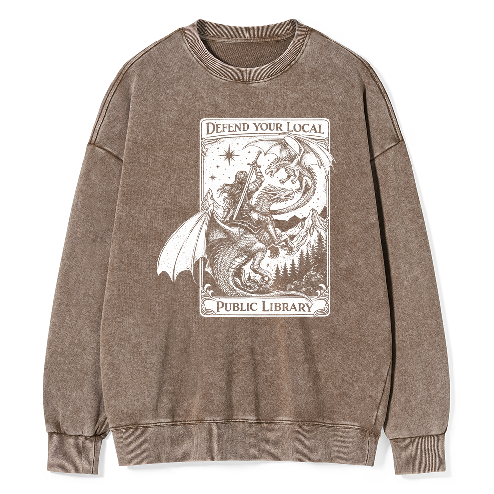Pagewings Defend Your Local Public Library Unisex Washed Sweatshirt