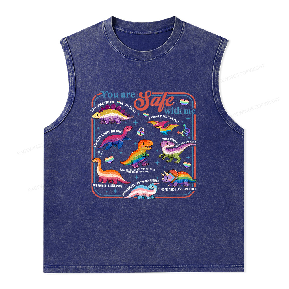 Pagewings Dinosaur Rainbow Unisex Washed Tank Top