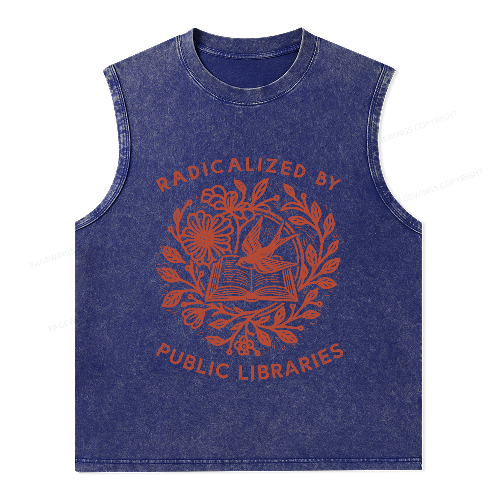 Pagewings Radicalized By Public Libraries Unisex Washed Tank Top