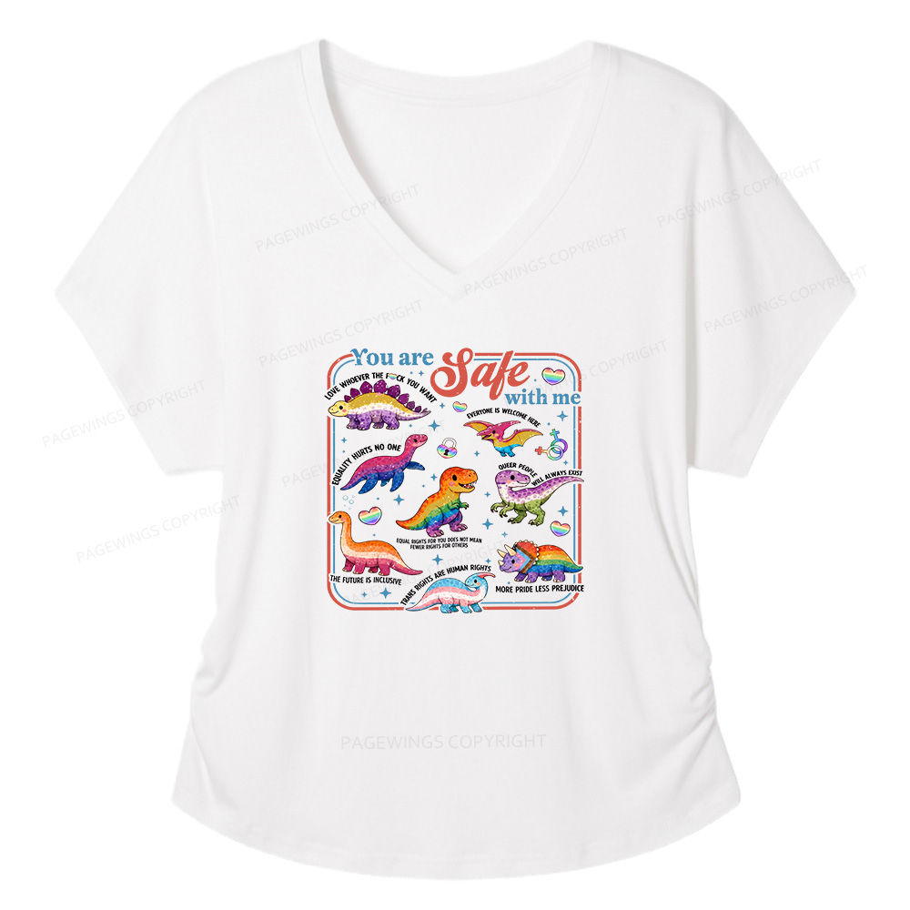 Pagewings Dinosaur Rainbow Soft Women's Modal V-neck T-shirt  