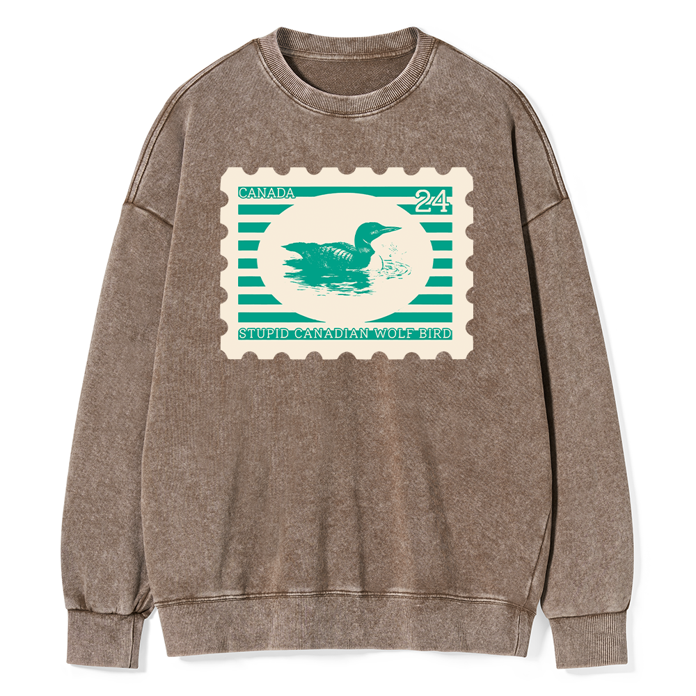 Pagewings Stupid Canadian Wolf Bird Unisex Washed Sweatshirt