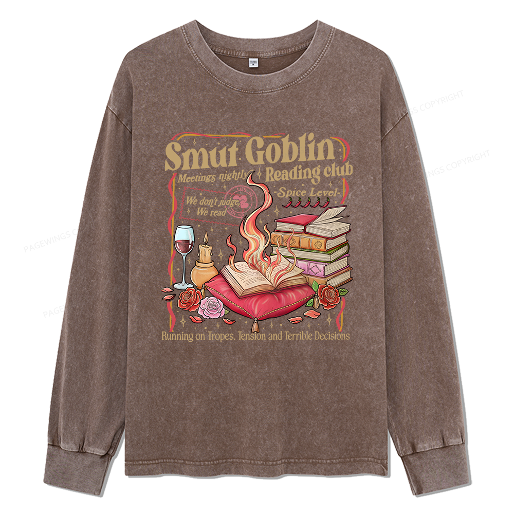 Pagewings Smut Goblin Dark Romance Unisex Washed Long Sleeve T-shirt