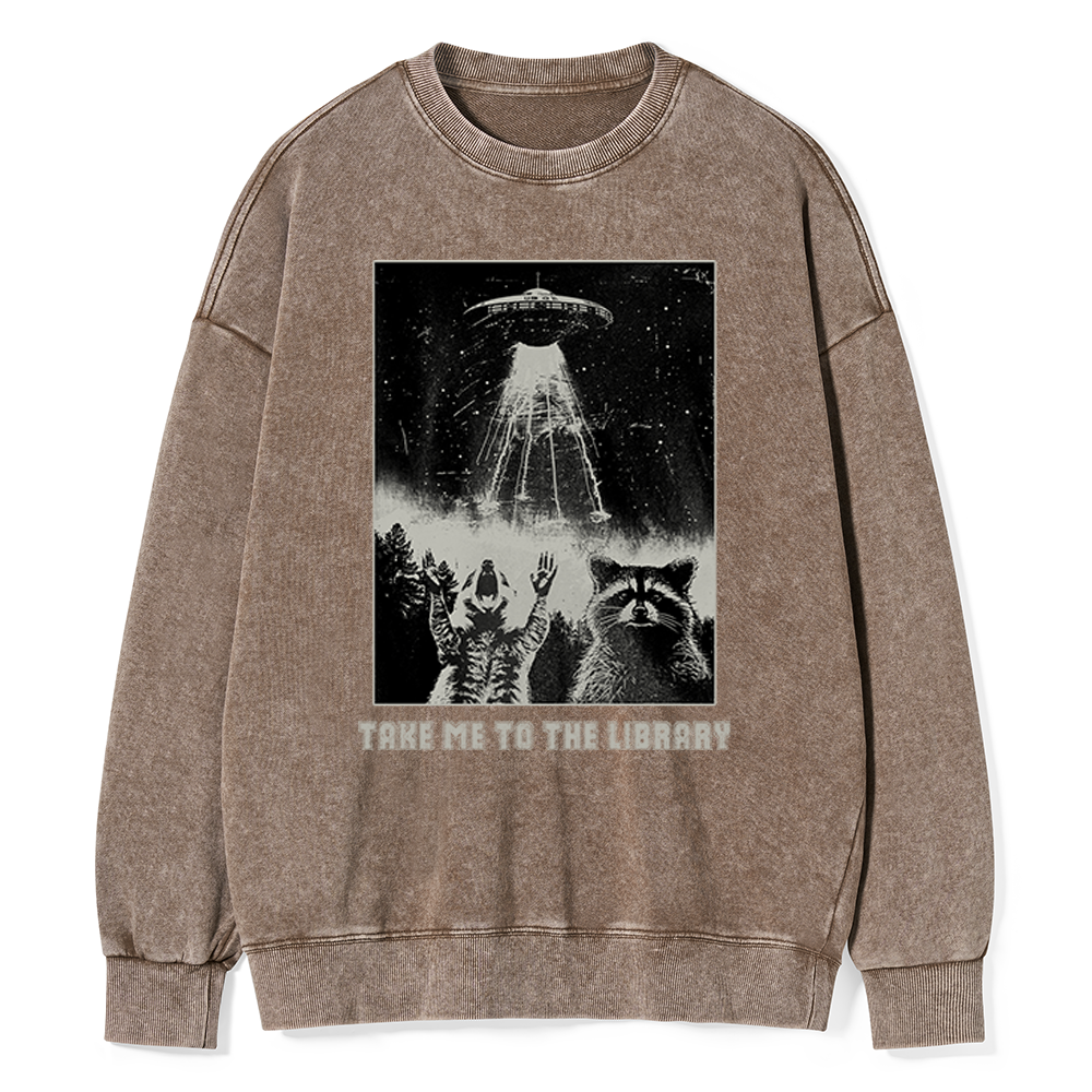 Pagewings Take Me To The Library Unisex Washed Sweatshirt