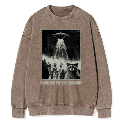 Pagewings Take Me To The Library Unisex Washed Sweatshirt
