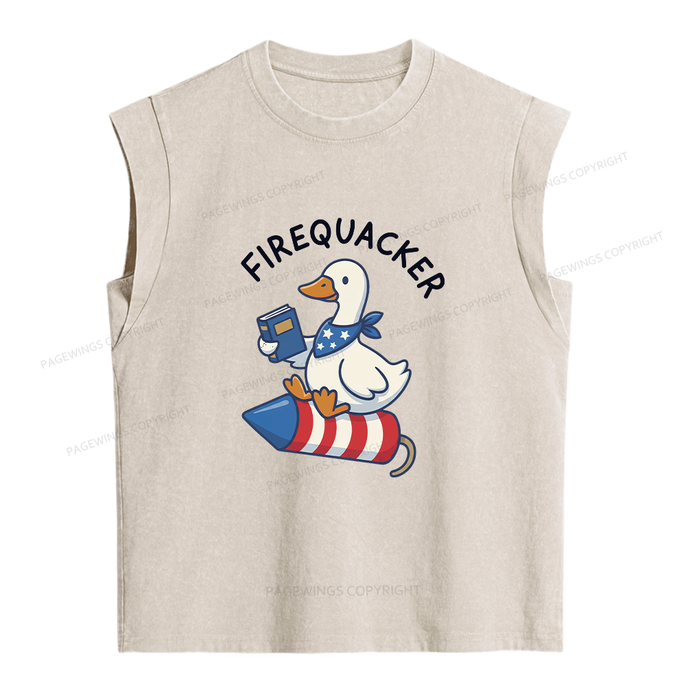 Pagewings Silly Goose 4th of July Women's Washed Tank Top