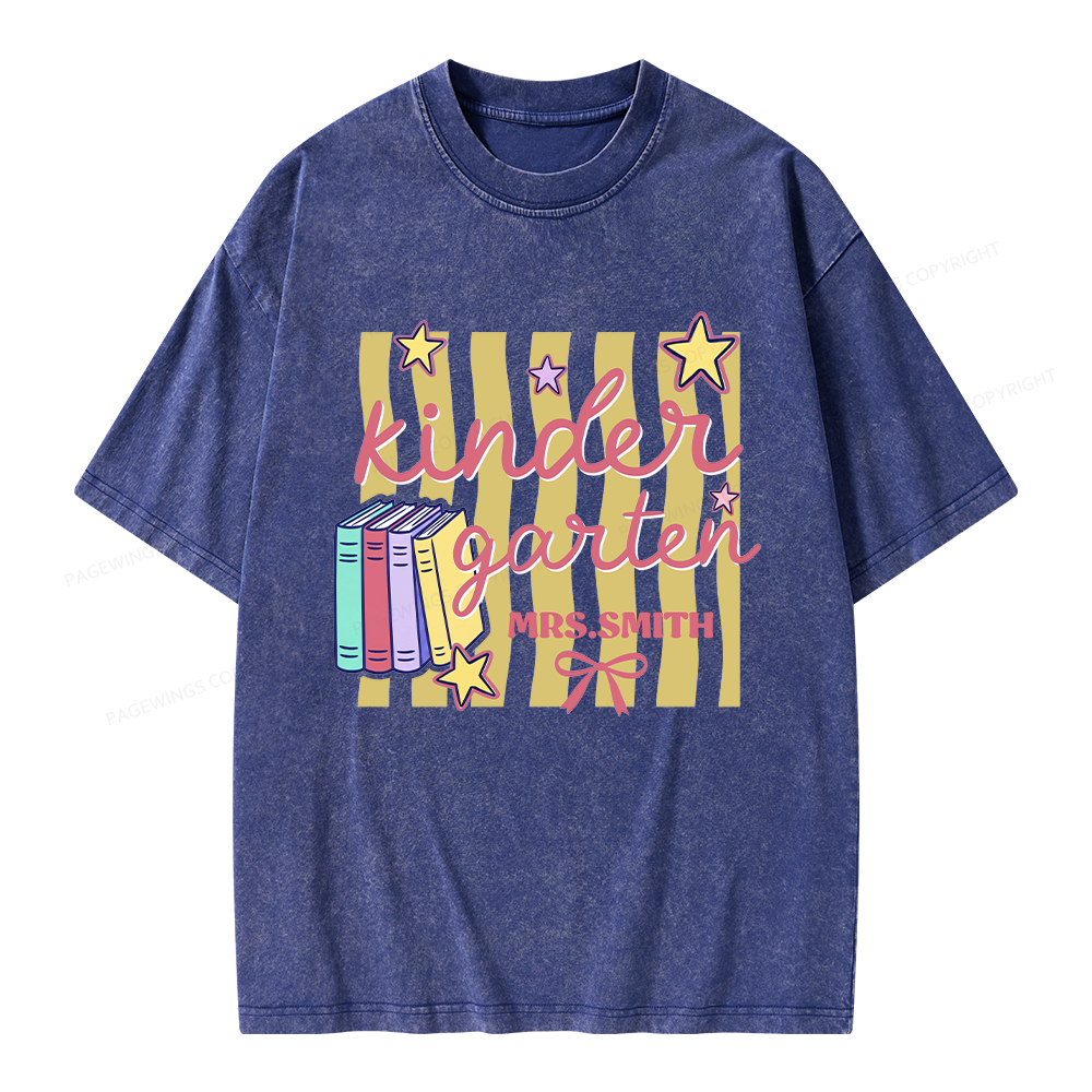 Pagewings Personalized Kindergarten Teacher Unisex Washed T-shirt