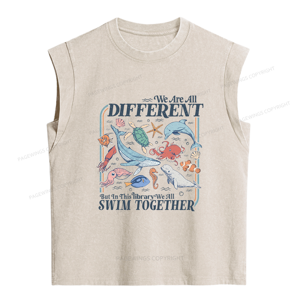 Pagewings We All Swim Together Women's Washed Tank Top