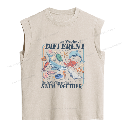 Pagewings We All Swim Together Women's Washed Tank Top