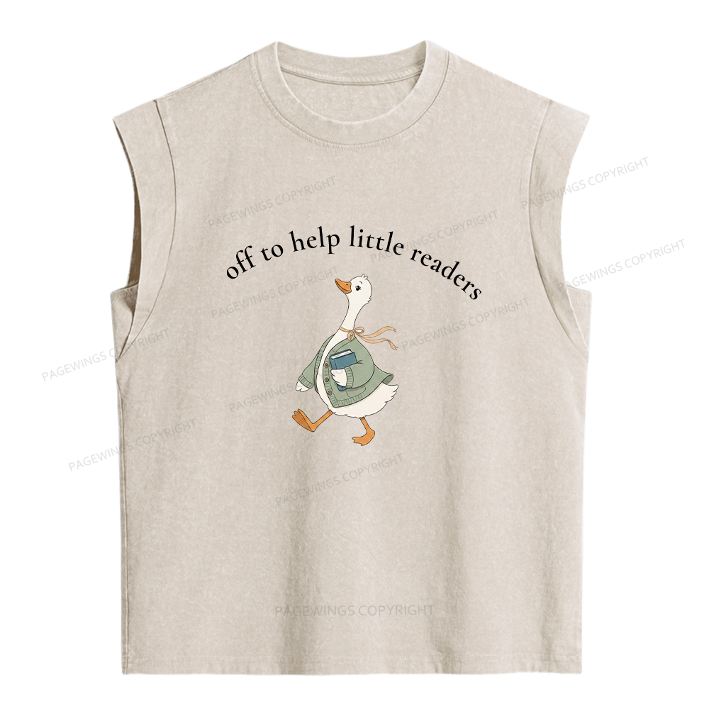 Pagewings Off To Help Little Readers Goose Women's Washed Tank Top