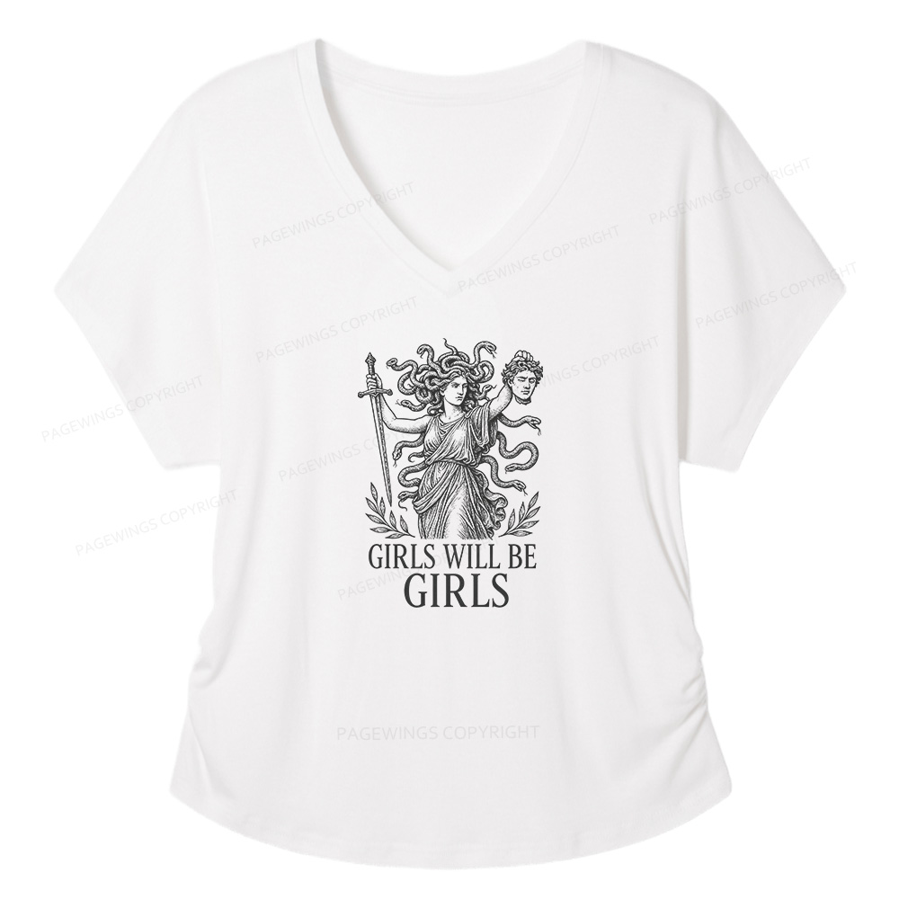 Pagewings Girls Will Be Girls Soft Women's Modal V-neck T-shirt  