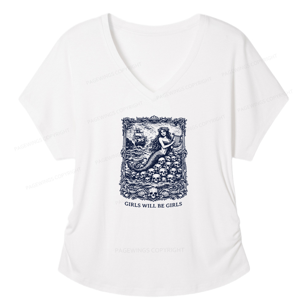 Pagewings Girls Will Be Girls Soft Women's Modal V-neck T-shirt  