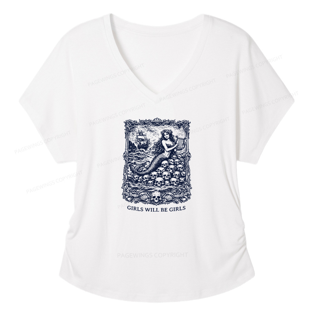 Pagewings Girls Will Be Girls Soft Women's Modal V-neck T-shirt  