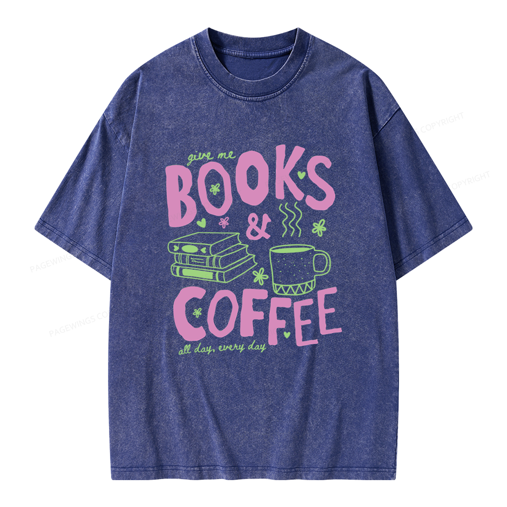 Pagewings Books and Coffee Unisex Washed T-shirt