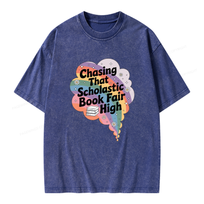 Pagewings Chasing That Scholastic Book Fair High Unisex Washed T-shirt